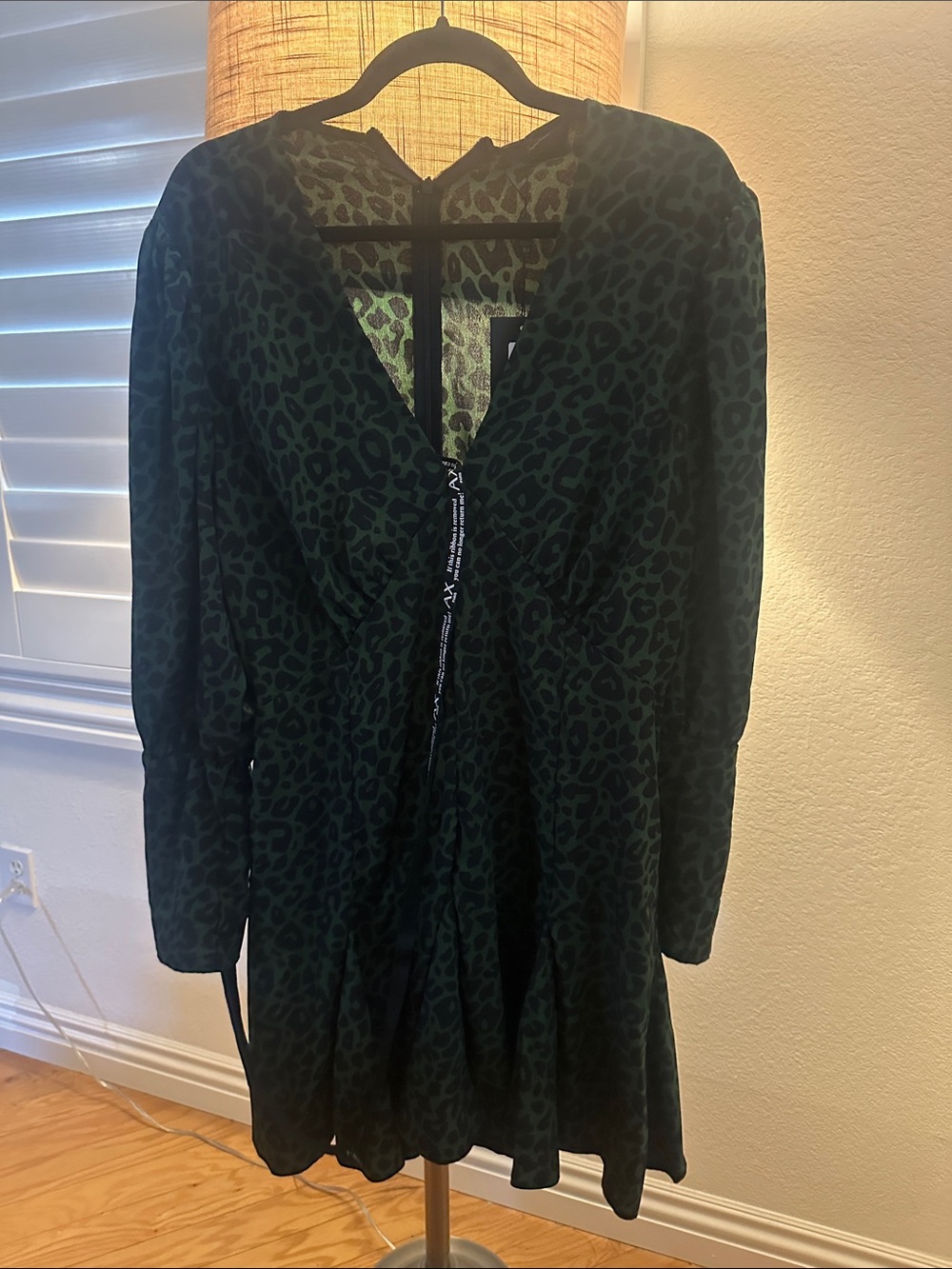 Armani Exchange Dark Green and Black Leopard Print Long Sleeve Dress